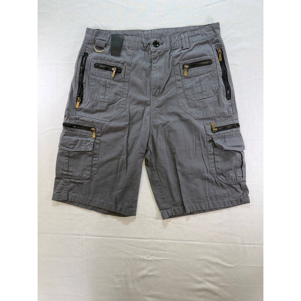 Mens Charcoal Grey Multi Pocket Tactical Cargo Shorts 100% Cotton Size M 31W